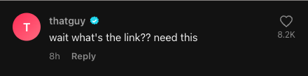 tiktok comment generator example — verified comment asking for a link