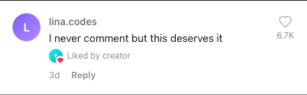 tiktok comment generator example — comment liked by the creator