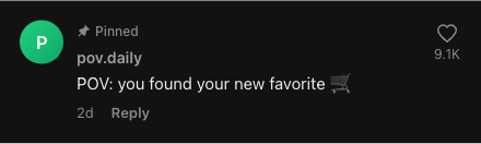 tiktok comment generator example — pinned POV comment in dark mode